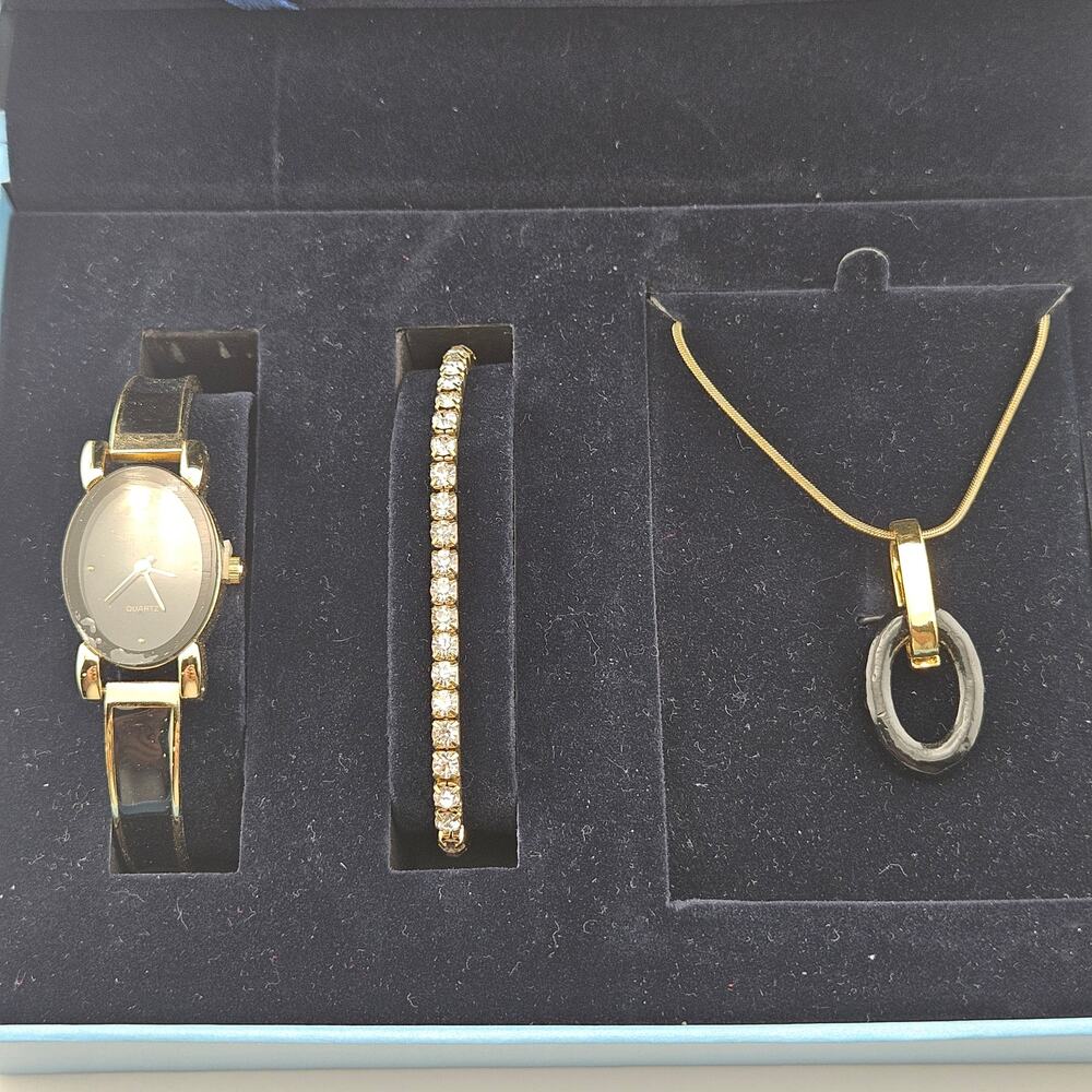 Bella & Rose Watch & Jewelry Gift Set Two Tone Silver Gold Contemporary Glitz